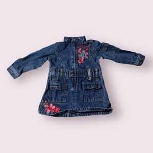 Vintage Toddler Harley Davidson Motorcycle Denim Dress Flower Checkered Print